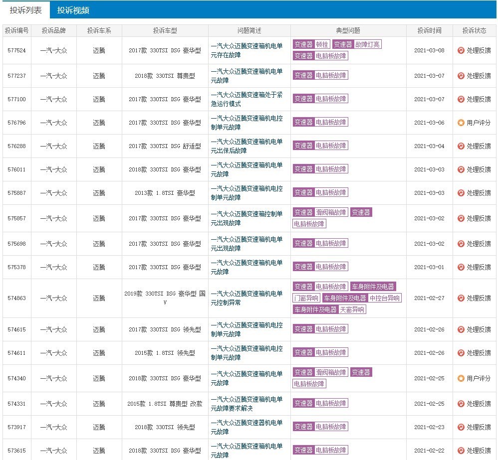 迈腾变速箱机电控制单元问题频发 刚出质保就坏引车主质疑